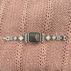 Silver Apple Watch Decorative Band w/ Clover Pattern